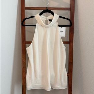 Theory Roll Neck Halter High-Neck Sleeveless Blouse NWT In Ivory Size XL